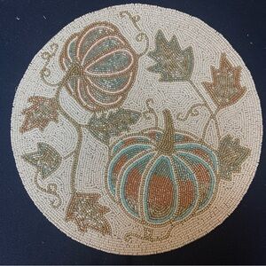 Tahari Home Autumn Fall Pumpkins Thanksgiving Beaded Round 14” Charger Placemat